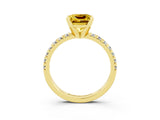 Yellow gold Princess Cut Yellow Sapphire Solitaire Pavé Engagement Ring with Round Band and Prong Setting_15