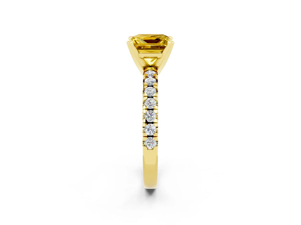 Yellow gold Princess Cut Yellow Sapphire Solitaire Pavé Engagement Ring with Round Band and Prong Setting