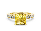 Yellow gold Princess Cut Yellow Sapphire Solitaire Pavé Engagement Ring with Round Band and Prong Setting_66