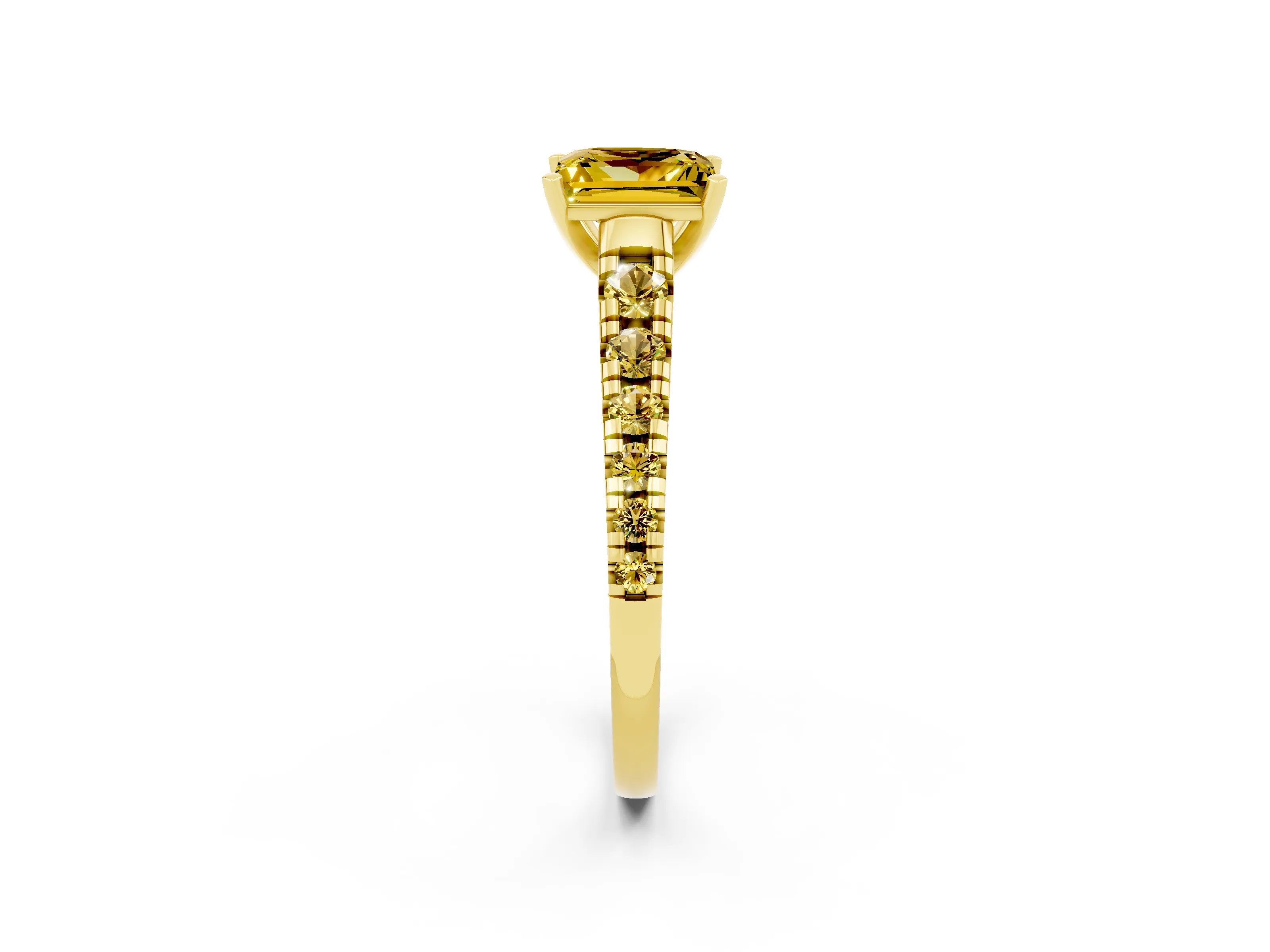 Yellow gold Princess Cut Yellow Sapphire Solitaire Ring with Cathedral Setting and Pavé Band_2