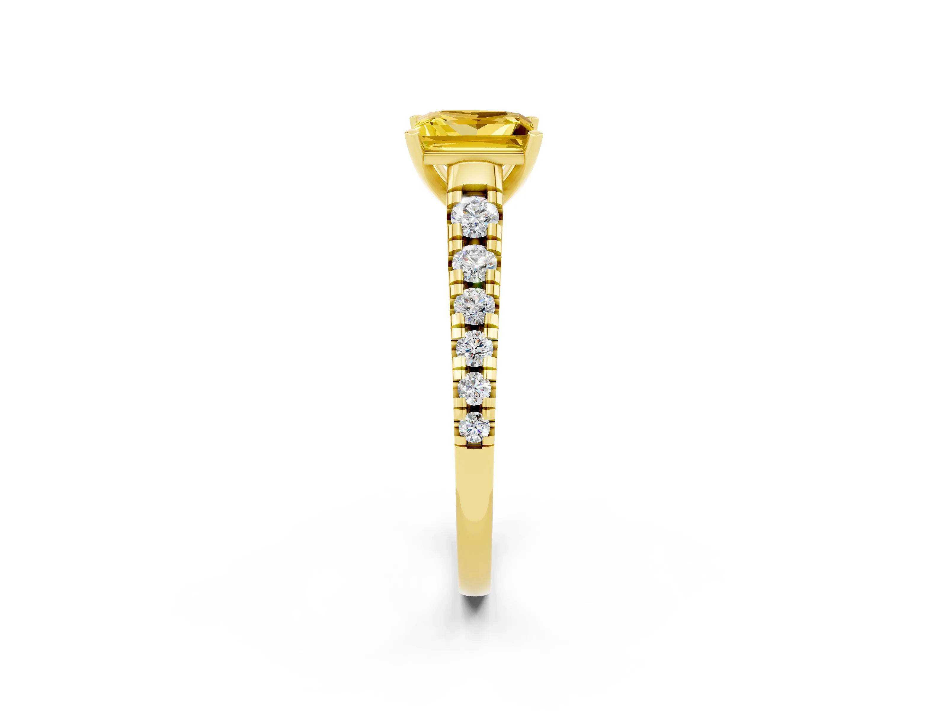 Yellow gold Princess Cut Yellow Sapphire Solitaire Ring with Cathedral Setting and Pavé Band_26