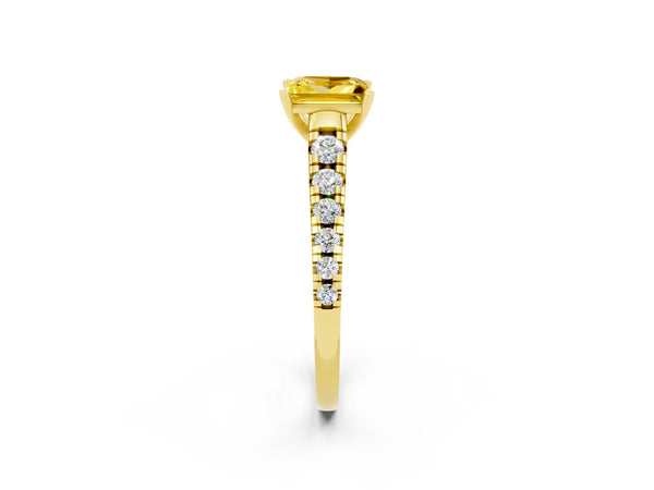 Yellow gold Princess Cut Yellow Sapphire Cathedral Solitaire Ring with Round  Pavé Band