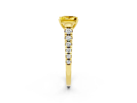 Yellow gold Princess Cut Yellow Sapphire Solitaire Ring with Cathedral Setting and Pavé Band_26