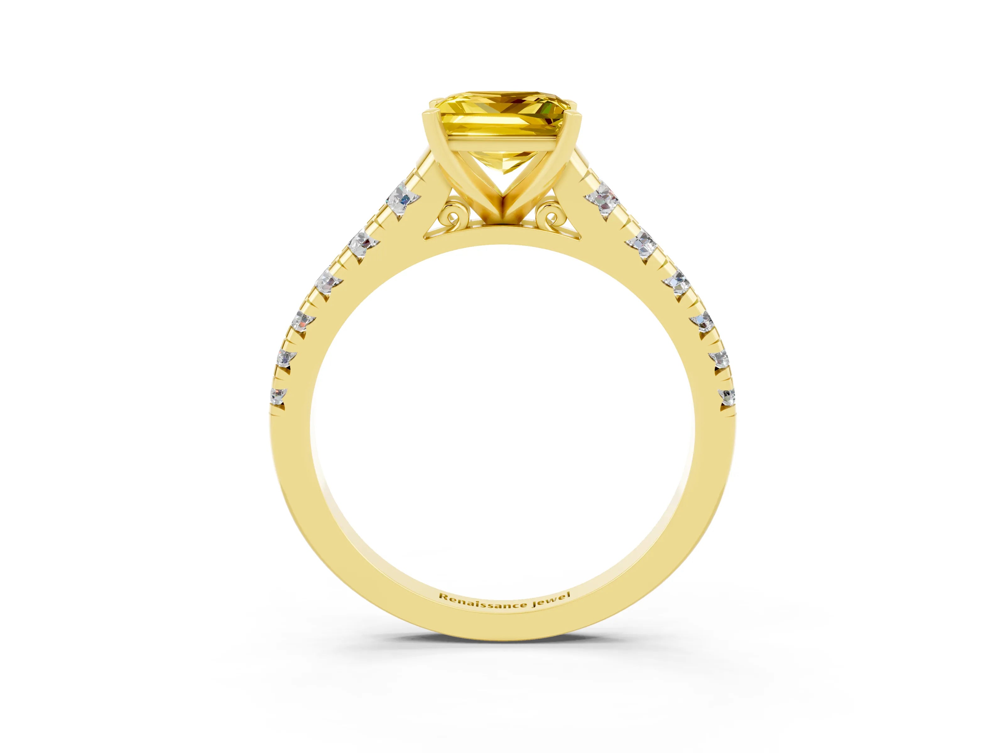 Yellow gold Princess Cut Yellow Sapphire Solitaire Ring with Cathedral Setting and Pavé Band_27