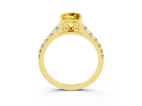 Yellow gold Princess Cut Yellow Sapphire Solitaire Ring with Cathedral Setting and Pavé Band_27