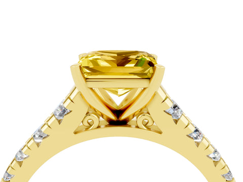 Yellow gold Princess Cut Yellow Sapphire Solitaire Ring with Cathedral Setting and Pavé Band_28