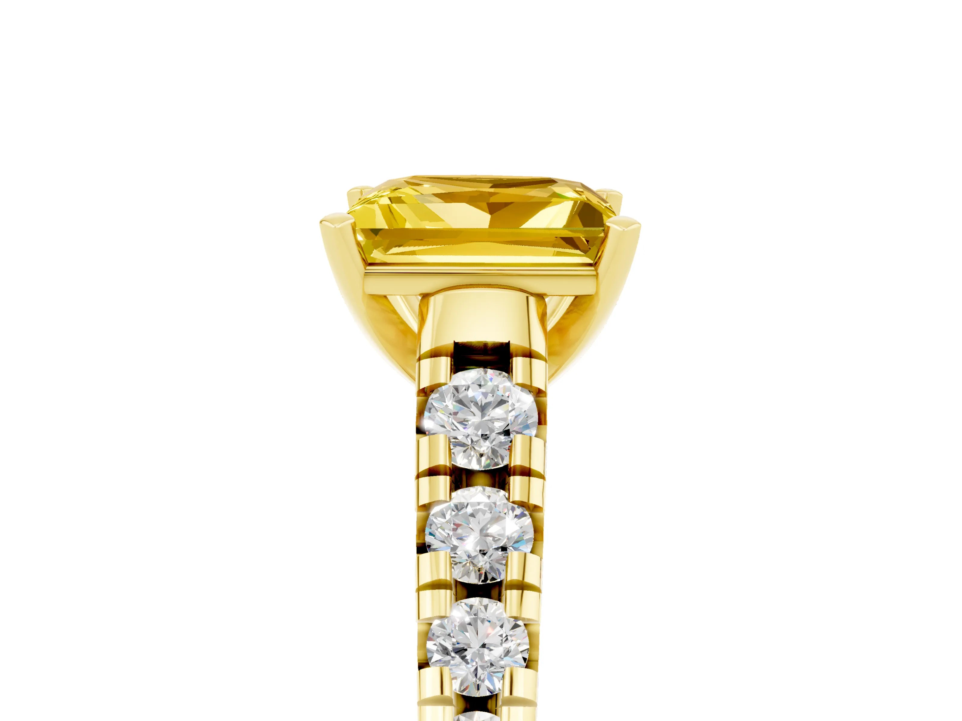 Yellow gold Princess Cut Yellow Sapphire Solitaire Ring with Cathedral Setting and Pavé Band_29