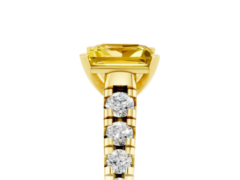Yellow gold Princess Cut Yellow Sapphire Solitaire Ring with Cathedral Setting and Pavé Band_29