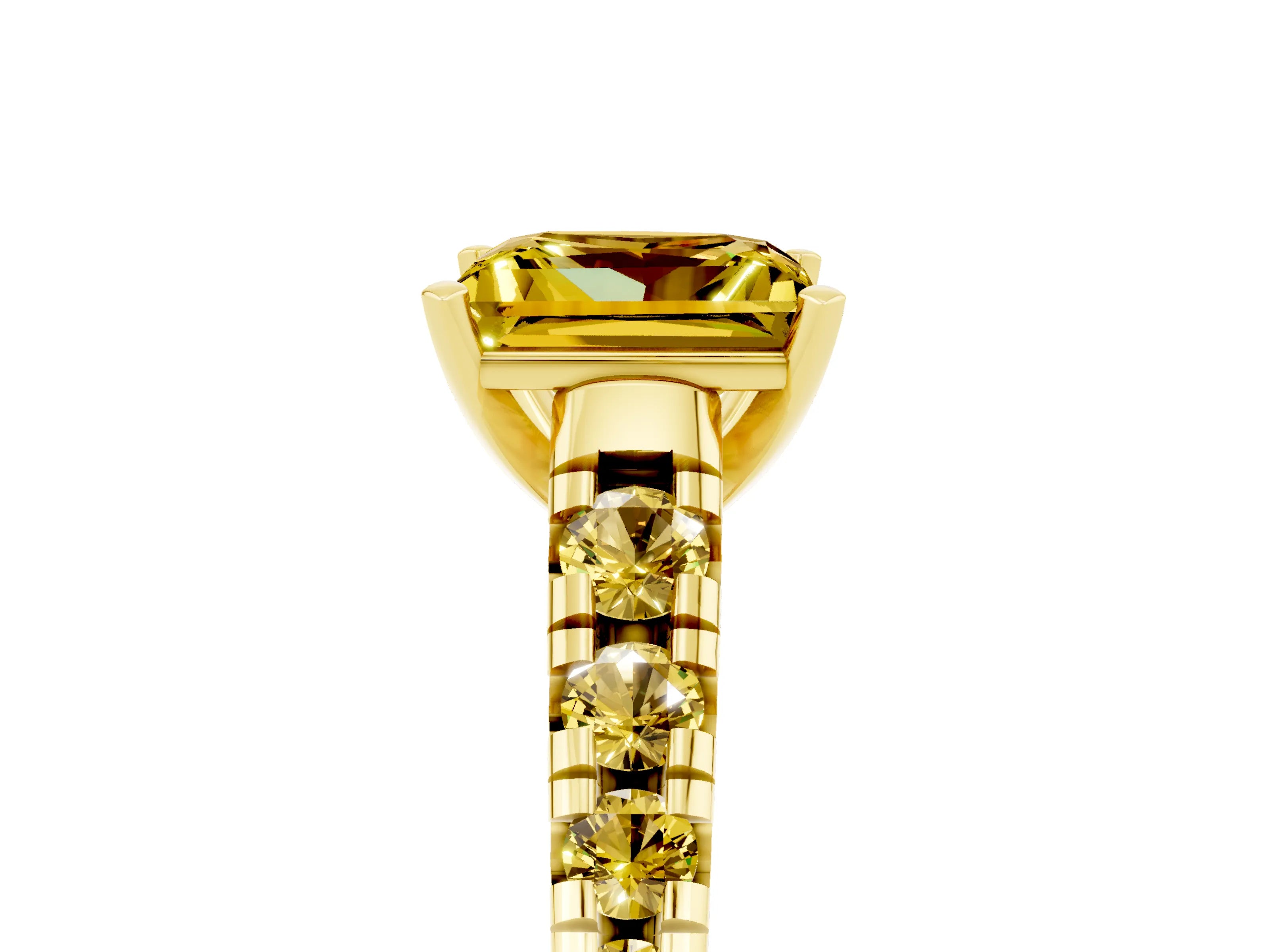 Yellow gold Princess Cut Yellow Sapphire Solitaire Ring with Cathedral Setting and Pavé Band_5