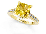 Yellow gold Princess Cut Yellow Sapphire Solitaire Ring with Crossover Gallery and Round  Pavé Band_38