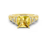 Yellow gold Princess Cut Yellow Sapphire Solitaire Ring with Filigree Band and Four-Prong Setting_48