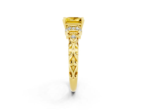 Yellow gold Princess Cut Yellow Sapphire Solitaire Ring with Filigree Band and Four-Prong Setting_50