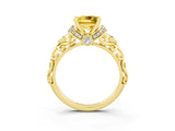 Yellow gold Princess Cut Yellow Sapphire Solitaire Ring with Filigree Band and Four-Prong Setting_51