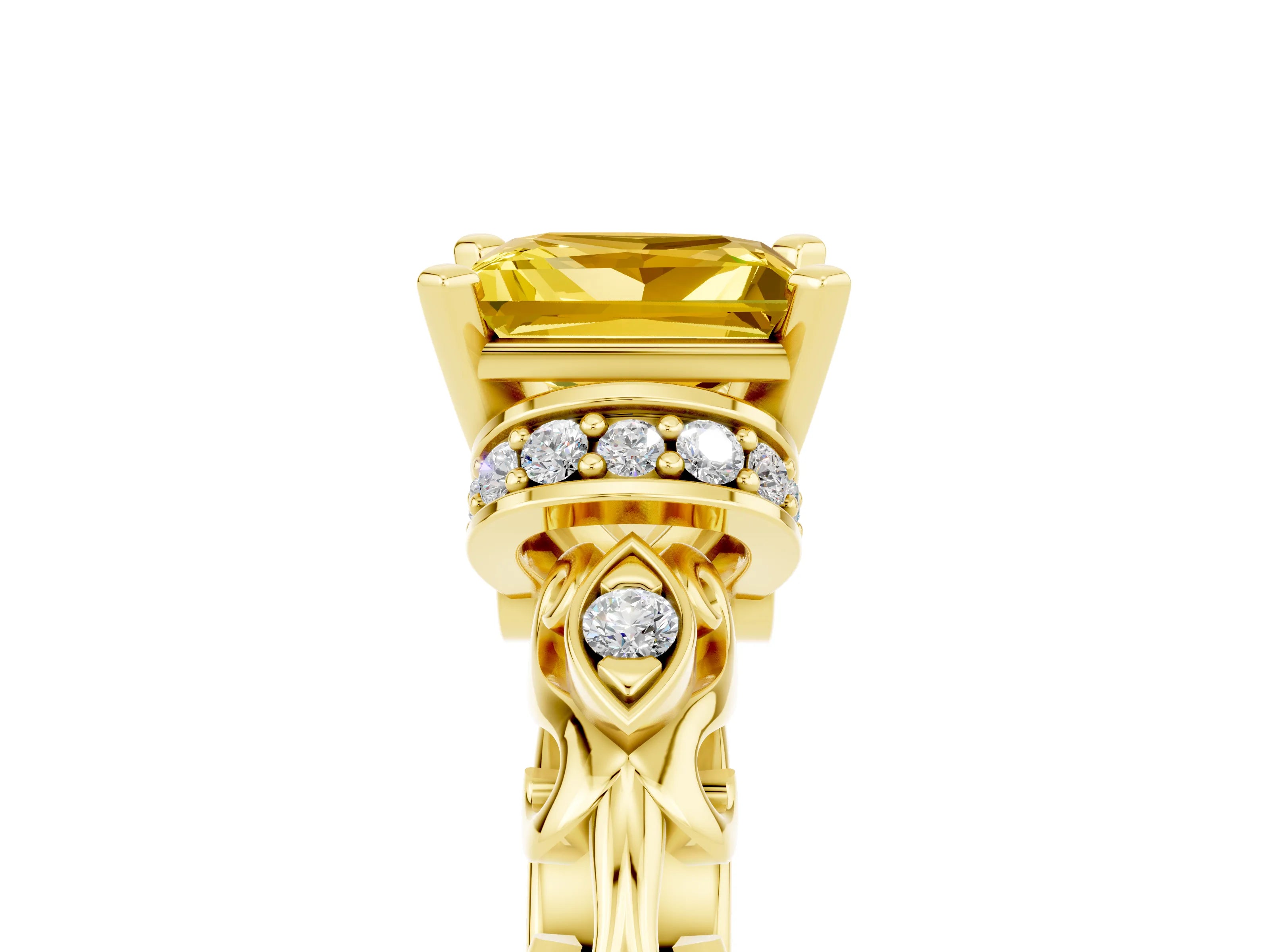 Yellow gold Princess Cut Yellow Sapphire Solitaire Ring with Filigree Band and Four-Prong Setting_53