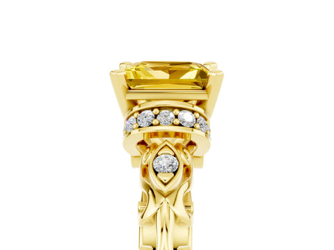 Yellow gold Princess Cut Yellow Sapphire Solitaire Ring with Filigree Band and Four-Prong Setting_53