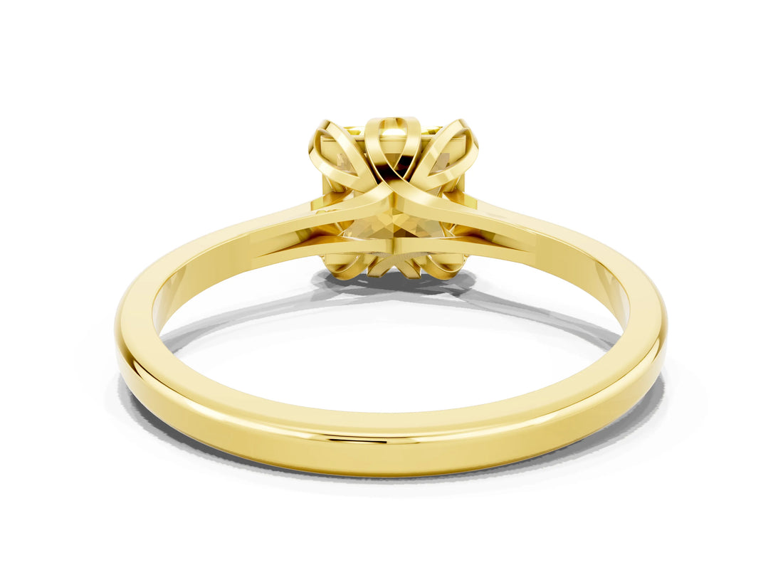 Yellow gold Princess Cut Yellow Sapphire Solitaire Ring with Flower Prong Setting and Classic Band_12