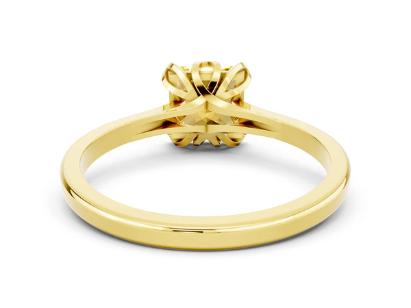 Yellow gold Princess Cut Yellow Sapphire Solitaire Ring with Flower Prong Setting and Classic Band