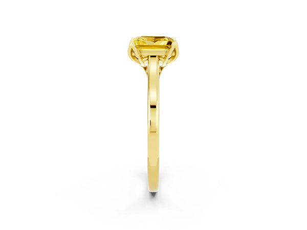 Yellow gold Princess Cut Yellow Sapphire Solitaire Ring with Flower Prong Setting and Classic Band