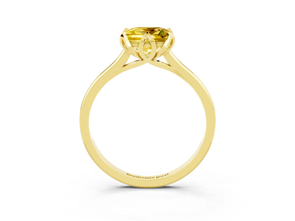 Yellow gold Princess Cut Yellow Sapphire Solitaire Ring with Flower Prong Setting and Classic Band