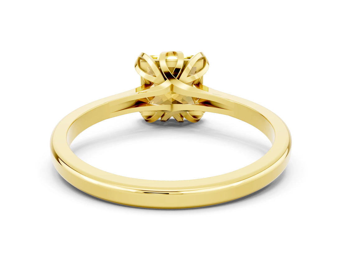 Yellow gold Princess Cut Yellow Sapphire Solitaire Ring with Flower Prong Setting and Classic Band_36