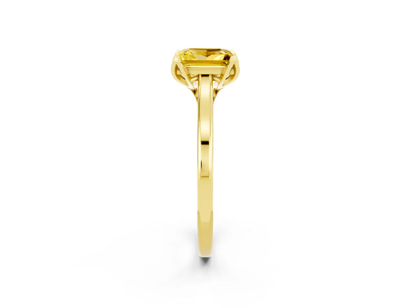 Yellow gold Princess Cut Yellow Sapphire Solitaire Ring with Flower Prong Setting and Classic Band