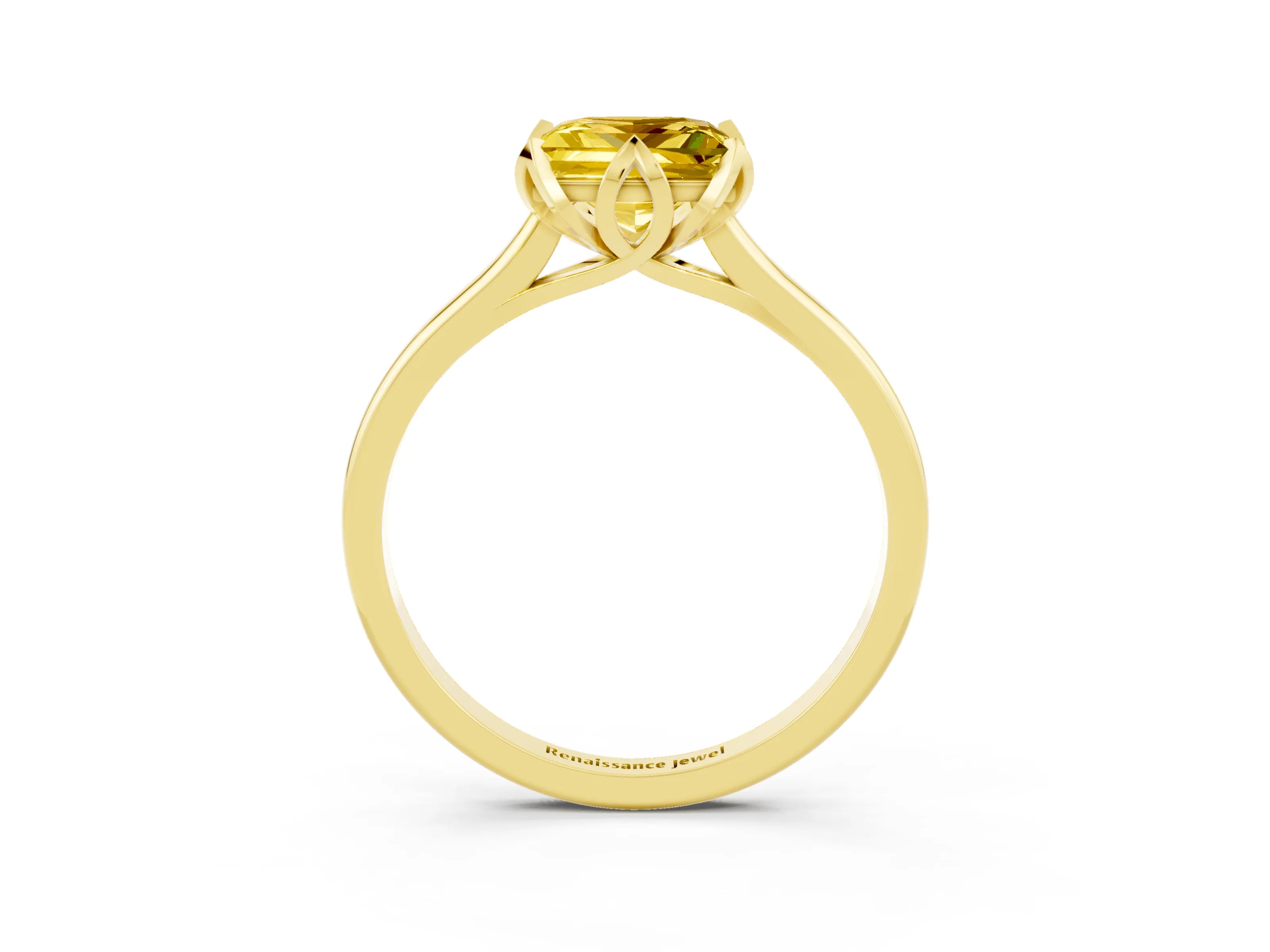 Yellow gold Princess Cut Yellow Sapphire Solitaire Ring with Flower Prong Setting and Classic Band_39