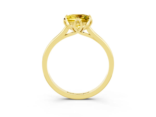 Yellow gold Princess Cut Yellow Sapphire Solitaire Ring with Flower Prong Setting and Classic Band
