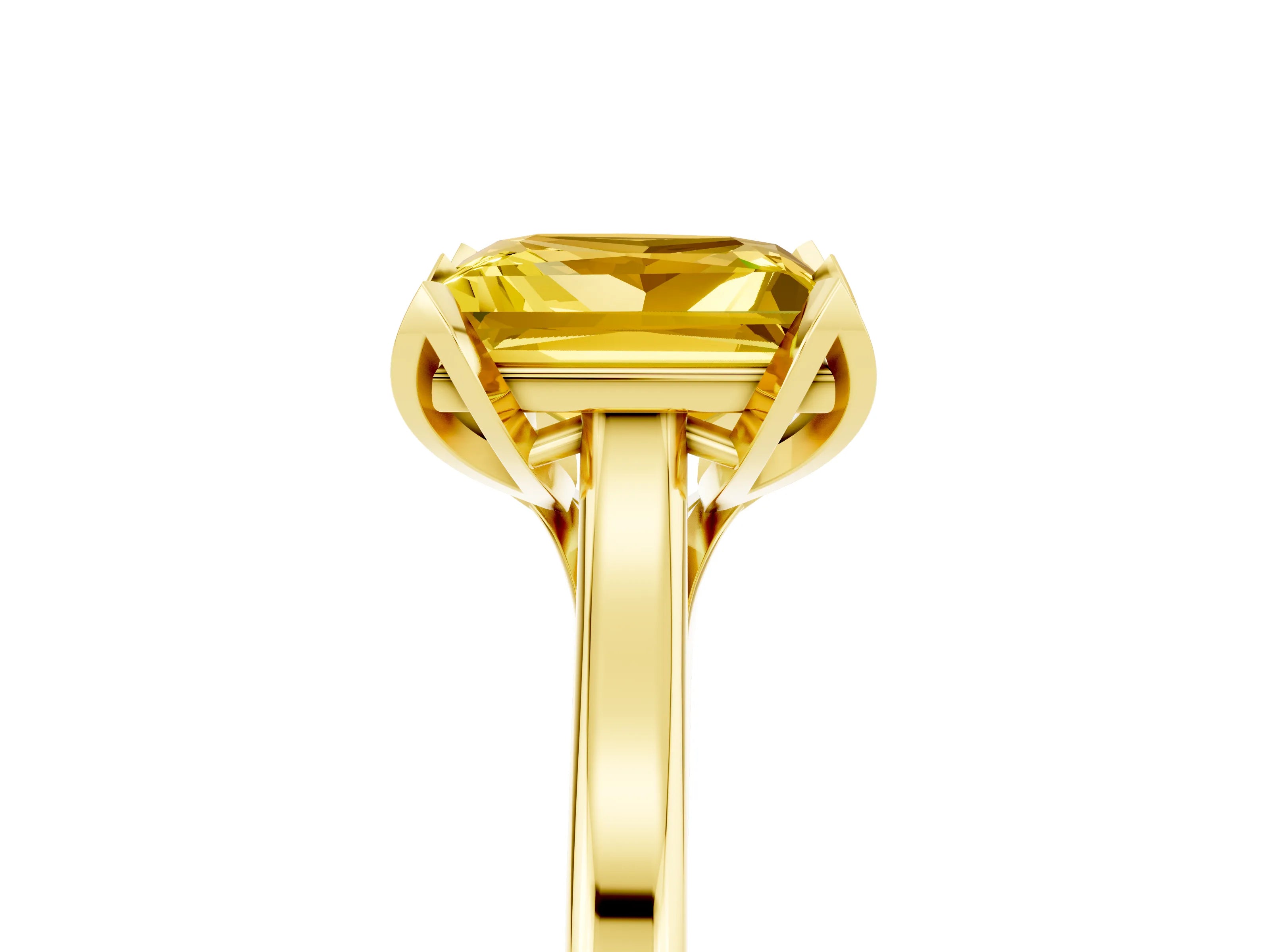 Yellow gold Princess Cut Yellow Sapphire Solitaire Ring with Flower Prong Setting and Classic Band_41