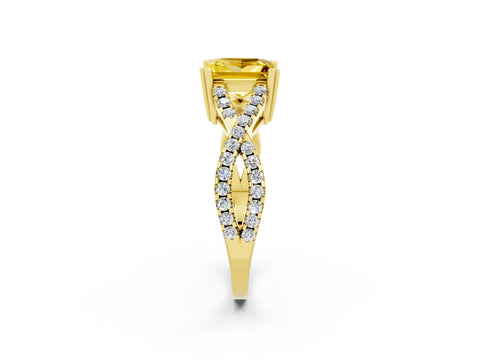 Yellow gold Princess Cut Yellow Sapphire Solitaire Ring with Four-Prong Setting and Twisted Pavé Band_14