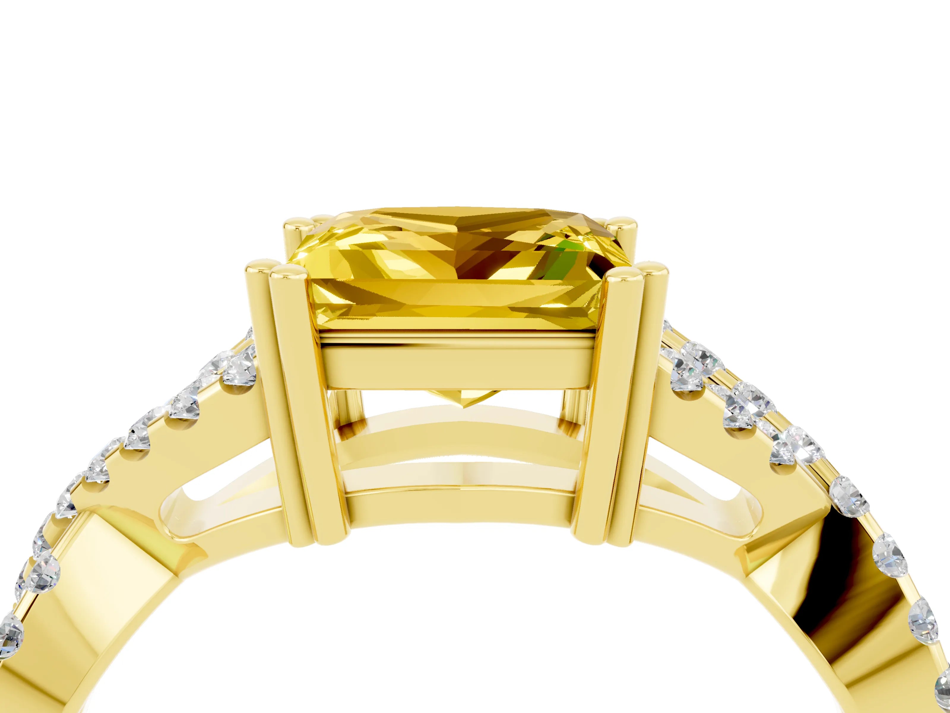 Yellow gold Princess Cut Yellow Sapphire Solitaire Ring with Four-Prong Setting and Twisted Pavé Band_16