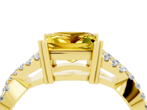 Yellow gold Princess Cut Yellow Sapphire Solitaire Ring with Four-Prong Setting and Twisted Pavé Band_16