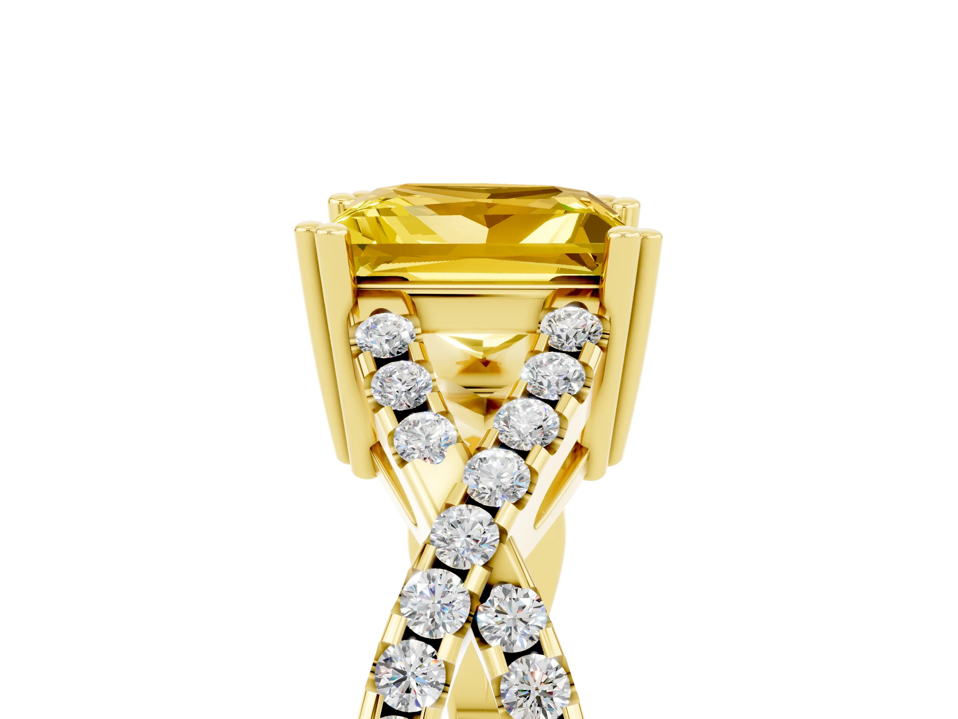 Yellow gold Princess Cut Yellow Sapphire Solitaire Ring with Four-Prong Setting and Twisted Pavé Band_17