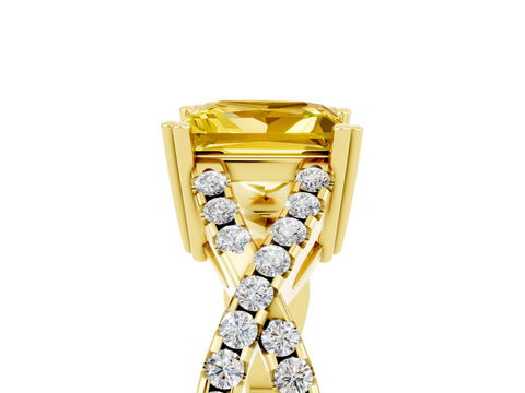 Yellow gold Princess Cut Yellow Sapphire Solitaire Ring with Four-Prong Setting and Twisted Pavé Band_17