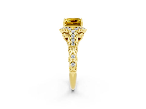 Yellow gold Princess Cut Yellow Sapphire Solitaire Ring with Hidden Halo and Pavé Band_14