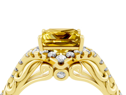 Yellow gold Princess Cut Yellow Sapphire Solitaire Ring with Hidden Halo and Pavé Band_16