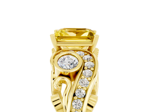Yellow gold Princess Cut Yellow Sapphire Solitaire Ring with Milgrain Pavé Band and Four-Prong Setting_29