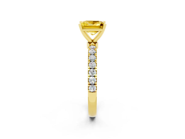 Yellow gold Princess Cut Yellow Sapphire Solitaire Ring with Pavé Accents and Four-Prong Setting