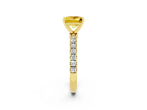 Yellow gold Princess Cut Yellow Sapphire Solitaire Ring with Pavé Accents and Four-Prong Setting_26