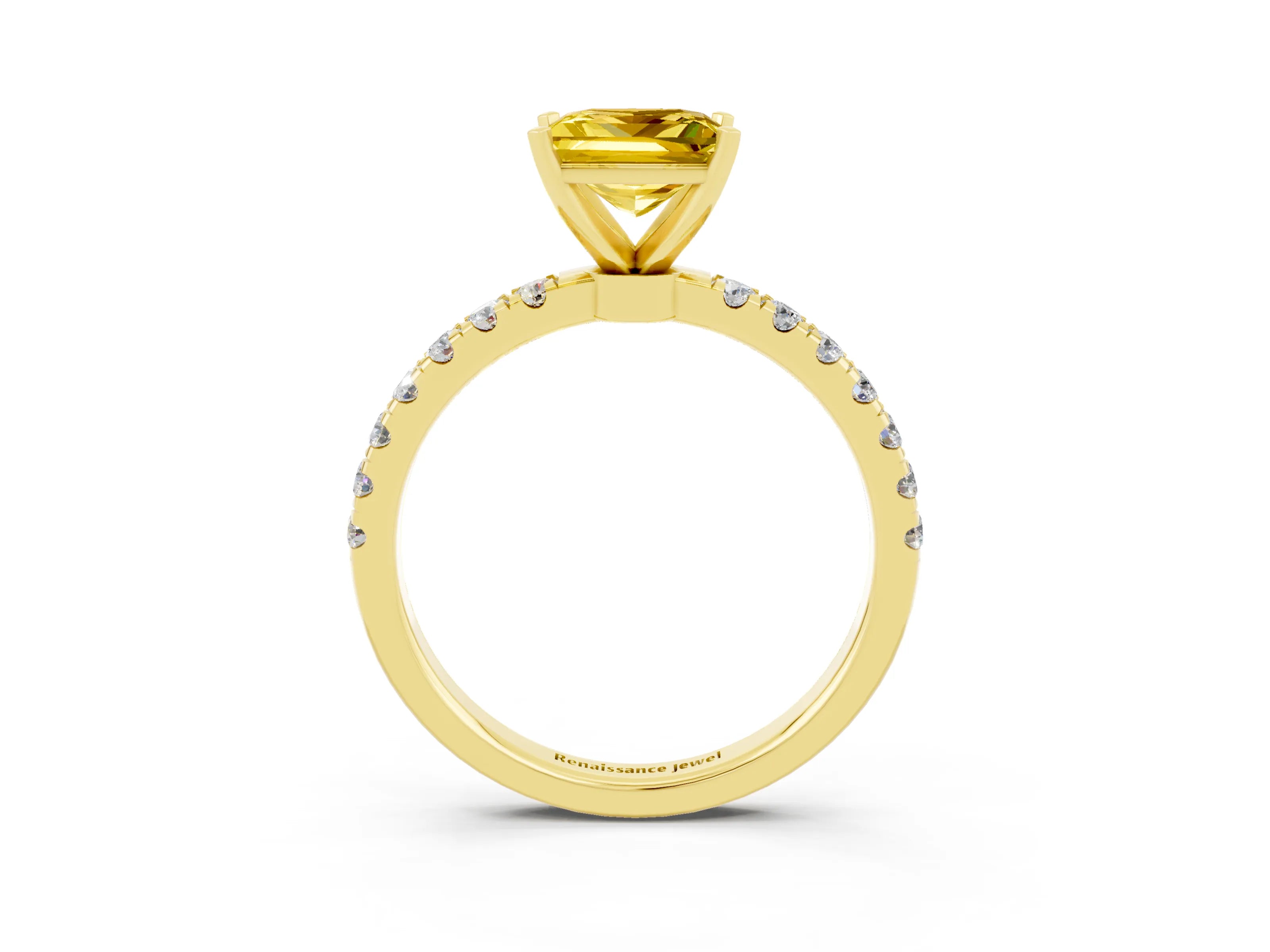 Yellow gold Princess Cut Yellow Sapphire Solitaire Ring with Pavé Accents and Four-Prong Setting_27