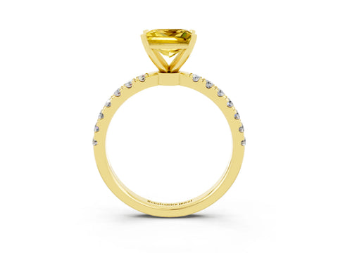 Yellow gold Princess Cut Yellow Sapphire Solitaire Ring with Pavé Accents and Four-Prong Setting_27