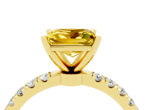 Yellow gold Princess Cut Yellow Sapphire Solitaire Ring with Pavé Accents and Four-Prong Setting_28
