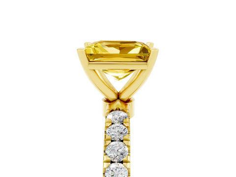 Yellow gold Princess Cut Yellow Sapphire Solitaire Ring with Pavé Accents and Four-Prong Setting_29
