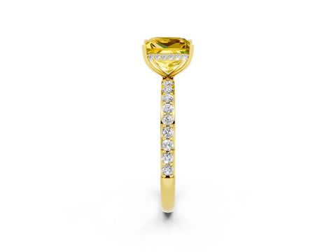 Yellow gold Princess Cut Yellow Sapphire Solitaire Ring with Pavé Band and Hidden Halo_14