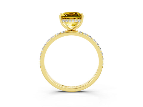 Yellow gold Princess Cut Yellow Sapphire Solitaire Ring with Pavé Band and Hidden Halo_15