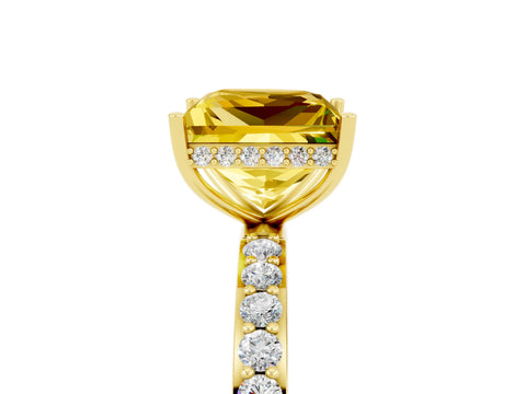 Yellow gold Princess Cut Yellow Sapphire Solitaire Ring with Pavé Band and Hidden Halo_17
