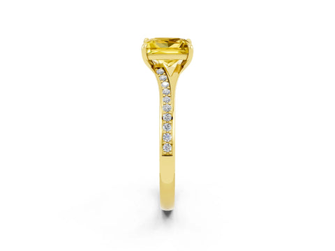 Yellow gold Princess Cut Yellow Sapphire Solitaire Ring with Pavé Band and Prong Setting_14