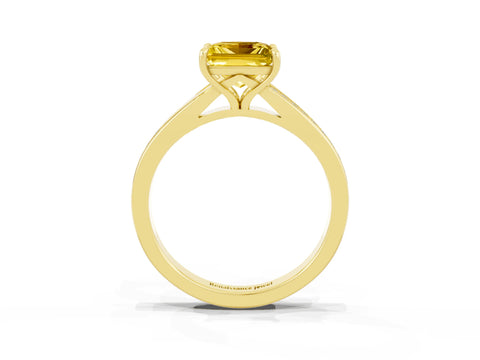 Yellow gold Princess Cut Yellow Sapphire Solitaire Ring with Pavé Band and Prong Setting_15