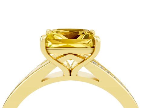 Yellow gold Princess Cut Yellow Sapphire Solitaire Ring with Pavé Band and Prong Setting_16