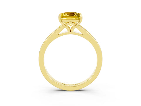 Yellow gold Princess Cut Yellow Sapphire Solitaire Ring with Pavé Band and Prong Setting_3