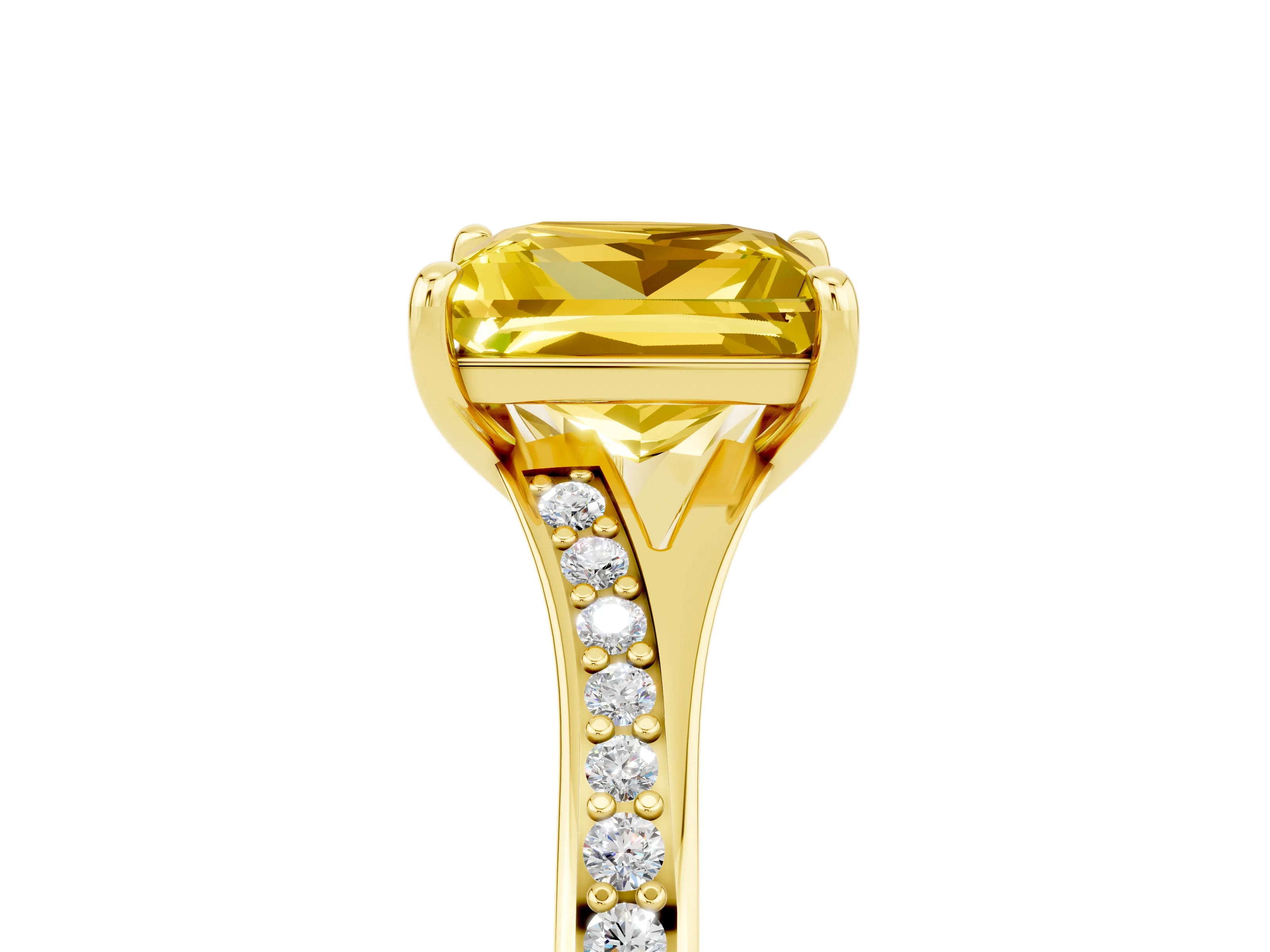 Yellow gold Princess Cut Yellow Sapphire Solitaire Ring with Pavé Band and Prong Setting_5